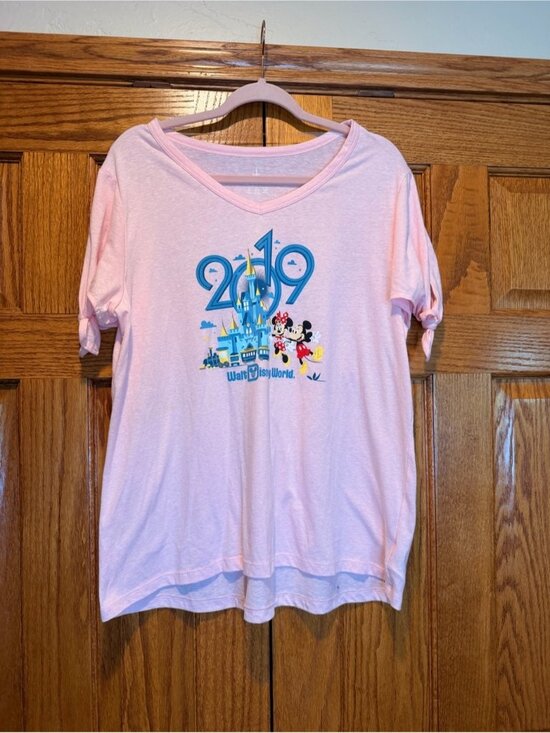 Disney Tops - Walt Disney World Parks Light Pink 2019 Castle V-Neck Top